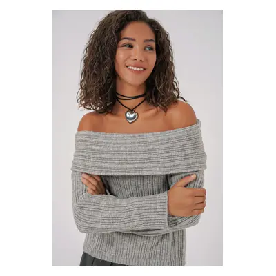 Bigdart Women's Open Shoulder Oversize Knitwear Sweater - Gray