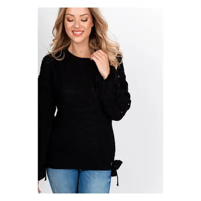 Women's knitted sweater with bows - black