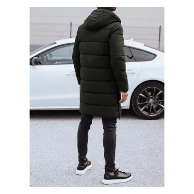 Men's long winter jacket with hood quilted green Dstreet