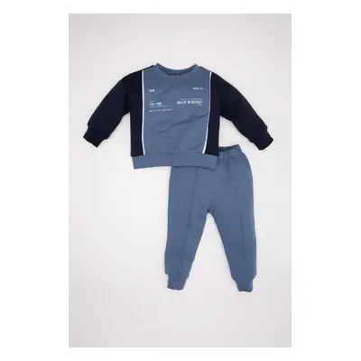 DEFACTO Baby Boy 2-Piece Set Printed Crew Neck Sweatshirt Top Elastic Waist Jogger Tracksuit Bot