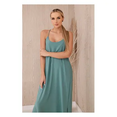 Women's muslin dress with straps - dark mint