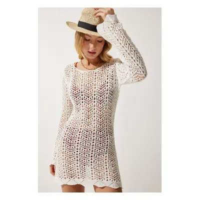 Happiness İstanbul Women's White Openwork Knitwear Beach Dress