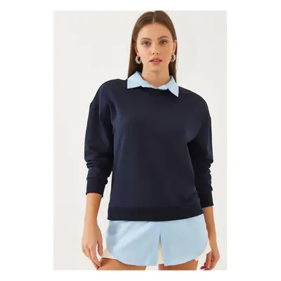 Bianco Lucci Women's Shirt Detail Sweatshirt