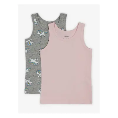 Set of two girly tank tops in gray and pink color name it Unicorn - Girls