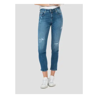 Blue women's cropped slim fit jeans with ripped effect Replay - Women