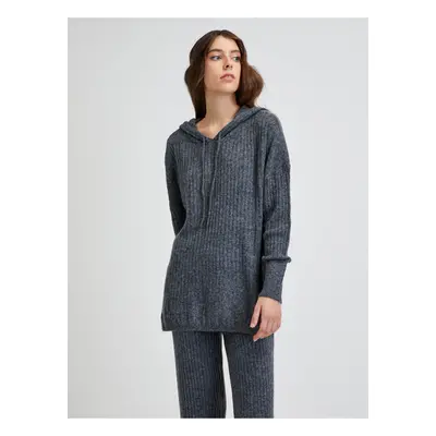 Grey Ribbed Hooded Sweater Noisy May Ally - Women