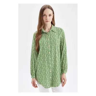 DEFACTO Regular Fit Shirt Collar Patterned Viscose Long Sleeve Shirt Tunic