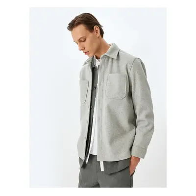 Koton Viscose Blend Pocket Detailed Long Sleeve Stamp Shirt Jacket