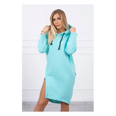 Hooded dress with a side slit mint