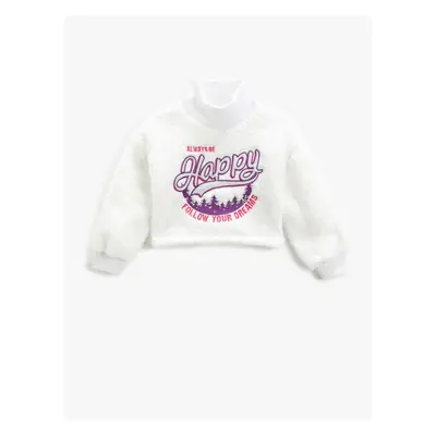 Koton Plush Sweatshirt High Neck Long Sleeve Applique Detailed