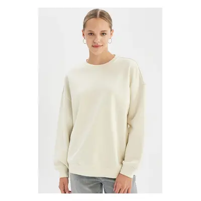 DEFACTO Back to School Oversize Wide Pattern Crew Neck Thick Fabric Basic Plain Sweatshirt