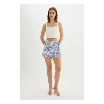 DEFACTO High Waist Patterned Wide Leg Viscose Shorts Skirt