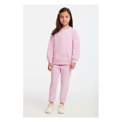 GRIMELANGE Jabor Girl's Embroidered Crew Neck Comfort Pink Tracksuit Set