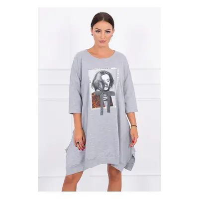 Dress with print and flared bottom in gray