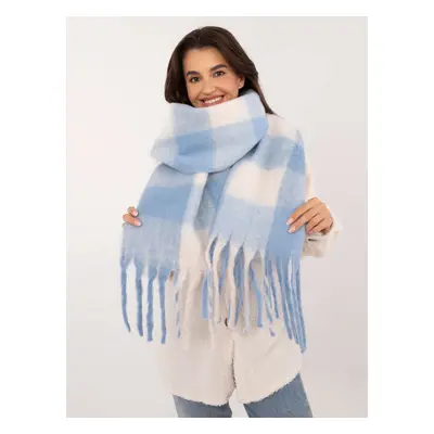 Blue and ecru long winter scarf