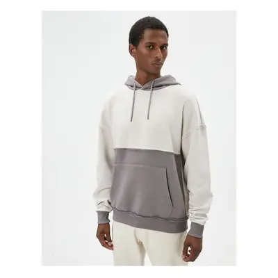 Koton Oversize Hooded Sweatshirt Stitch Detail Kangaroo Pocket Color Block