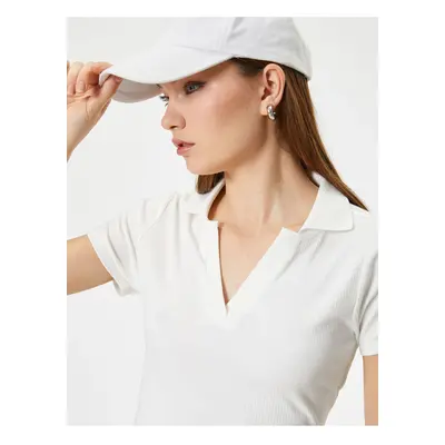 Koton Crop Polo Neck T-Shirt Short Sleeve Slim Fit Camisole Viscose