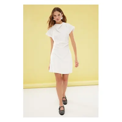 Trendyol White A-Line Collar Detailed Mini Woven Dress