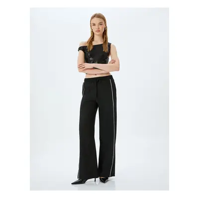 Koton X Inji - Wide Leg Tracksuit Trousers with Tie Waist and Piping and Pockets