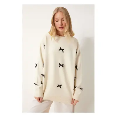 Happiness İstanbul Women's Ecru Bow Knit Sweater