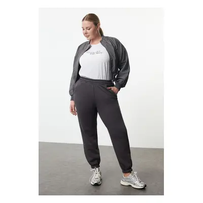 Trendyol Curve Anthracite Jogger High Waist Polar Fleece Plus Size Sweatpants