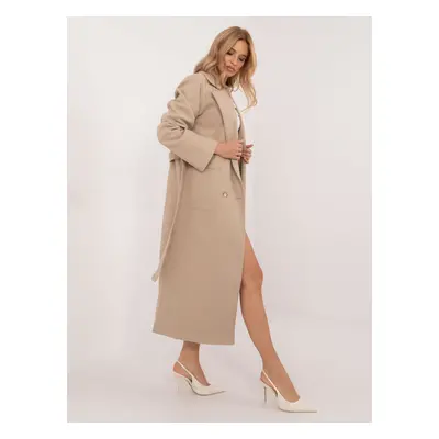 Women's beige double-breasted coat with belt