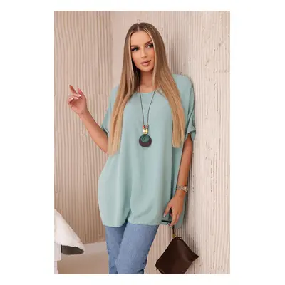 Włoski Oversized blouse with pendant dark mint