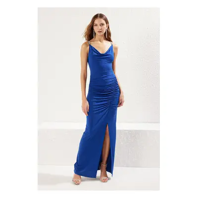 Trendyol Saks Shiny Stone Knitted Long Evening Dress