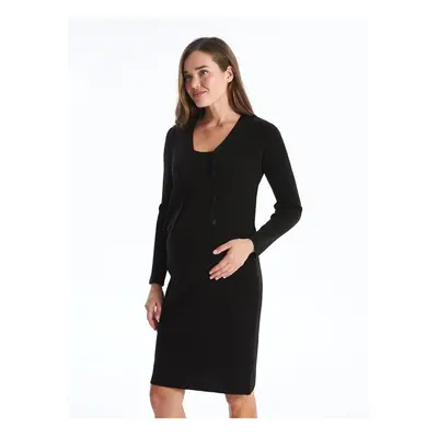 LC Waikiki LCWAIKIKI Maternity U Neck Plain Maternity Knit Dress and Cardigan Set