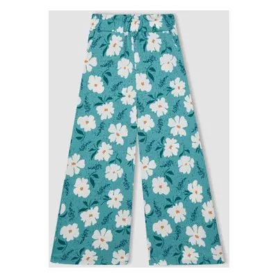 DEFACTO Girl's Wide Leg Floral Crepe Trousers