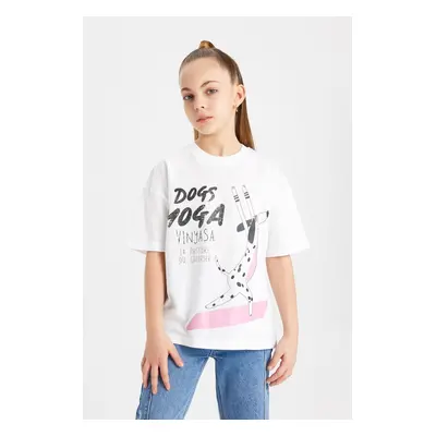 DEFACTO Girl Oversize Fit Crew Neck Printed Short Sleeve T-Shirt