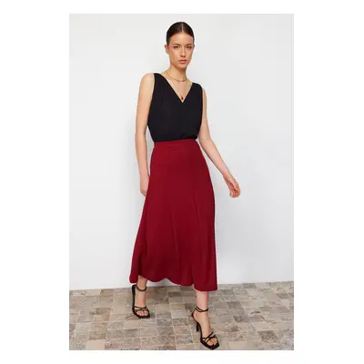 Trendyol Burgundy Flared Maxi Stretchy Knitted Skirt