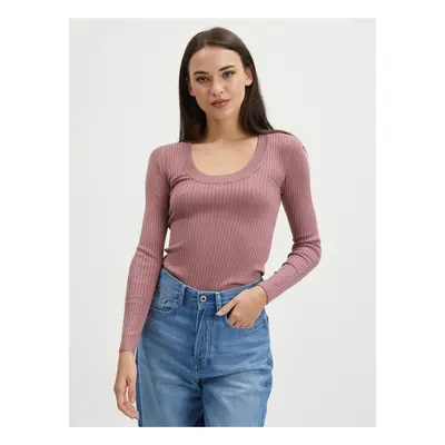 Old Pink Women's Ribbed Lightweight Sweater JDY Plum - Ladies