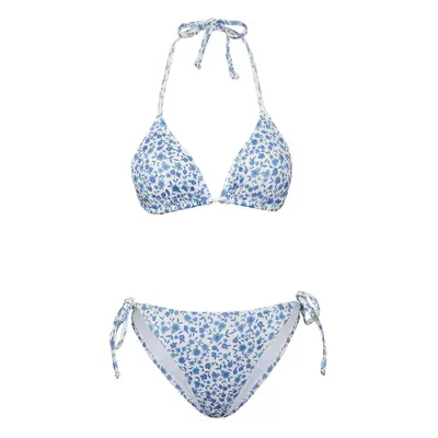 Trendyol Blue-Multi Color*St Floral Triangle Tied Textured Regular Waist Bikini Set