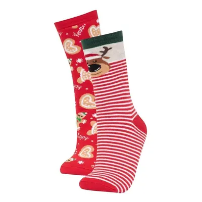 DEFACTO Women's New Year Themed Cotton 2-Piece Towel Socks