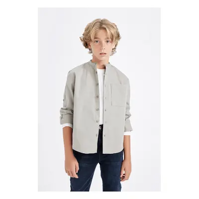 DEFACTO Boy Oversize Wide Pattern Stand Collar Twill Long Sleeve Shirt