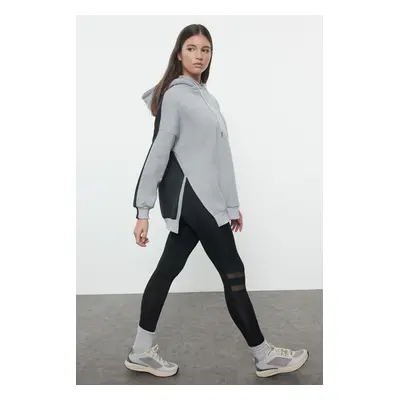 Trendyol Anthracite Color Block Wide Fit Fleece Knitted Sports Sweatshirt