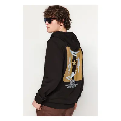 Trendyol Black Regular Cut Hooded Back Printed Sweatshirt