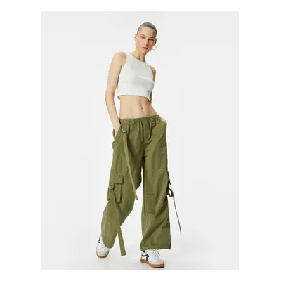 Koton Cargo Trousers Straight Leg Belt Detailed Waist Elastic Cotton