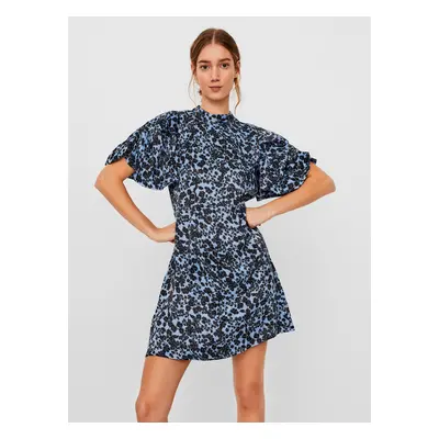 Blue floral dress with stand-up collar VERO MODA-Lydia - Women's