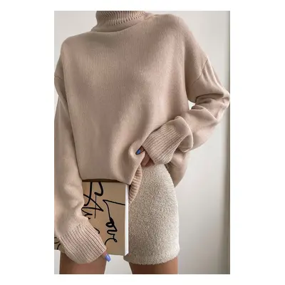 Madmext Mad Girls Beige Turtleneck Sweater