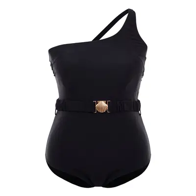 Trendyol Curve Black One Shoulder Swimsuit with Accessories & Belt