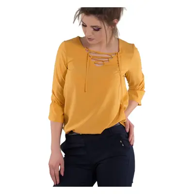 Blouse with lace-up neckline yellow