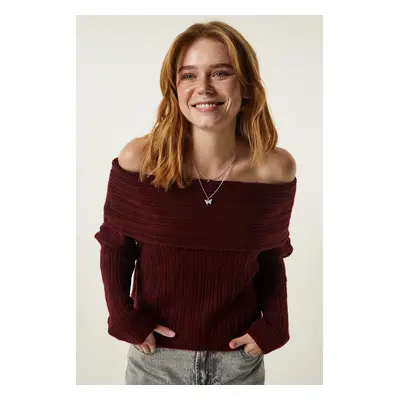 Happiness İstanbul Burgundy Madonna Collar Knitwear Sweater