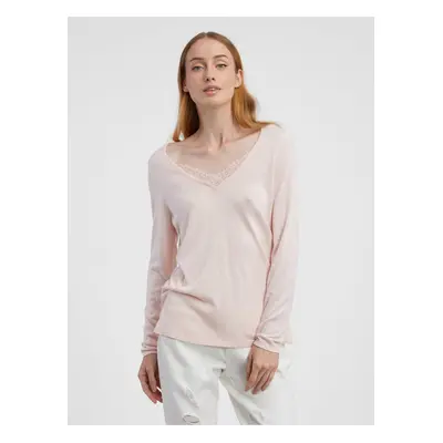 Light pink women's light sweater with lace CAMAIEU - Women's