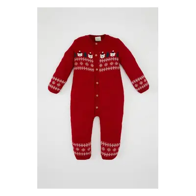 DEFACTO Baby Boy Newborn Christmas Themed Long Sleeve Snap Knit Jumpsuit