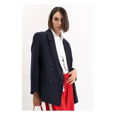 DEFACTO Oversize Wide Pattern Jacket Buttoned Collar Taffeta Basic Plain Blazer Jacket