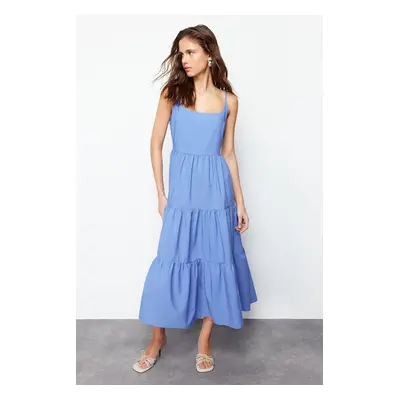 Trendyol Indigo Skirt Waist Opening Cotton Blend Maxi Woven Dress