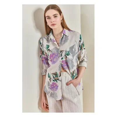 Bianco Lucci Women's Multi Patterned Oversize Shirt