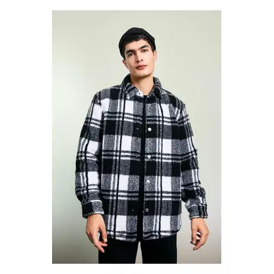 DEFACTO Polo Collar Plaid Long Sleeve Shirt Jacket